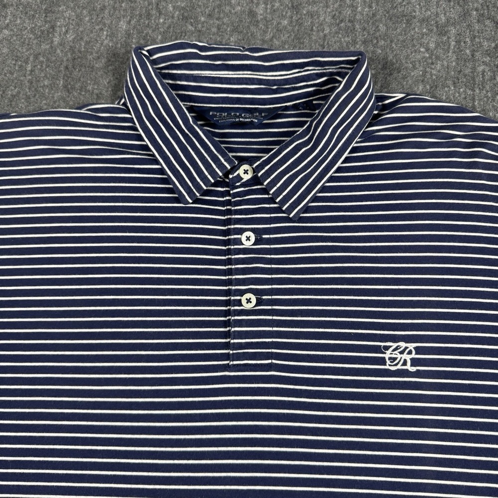 Polo Golf Ralph Lauren Mens XL Navy White Striped Pima Cotton Polo Shirt